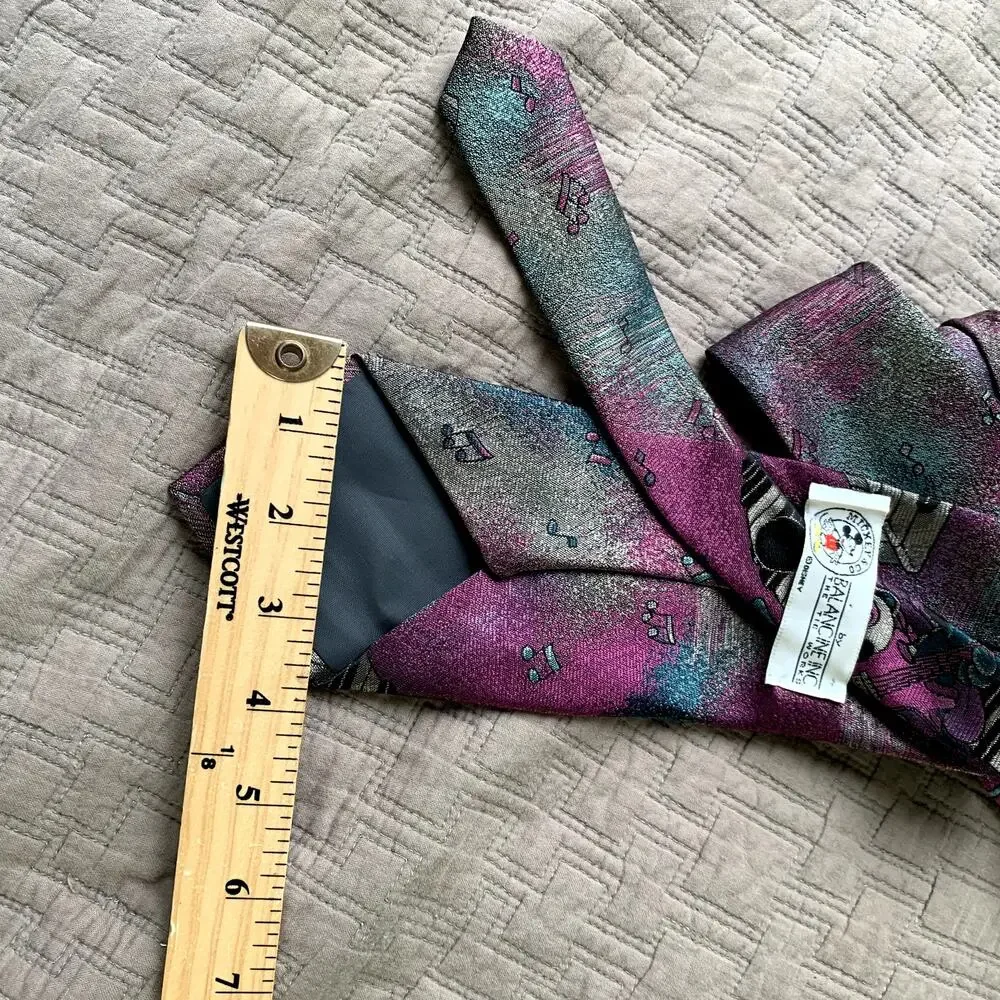 Vintage Mickey Mouse Disney Metallic Neck Tie Piano Guitar Musician Music